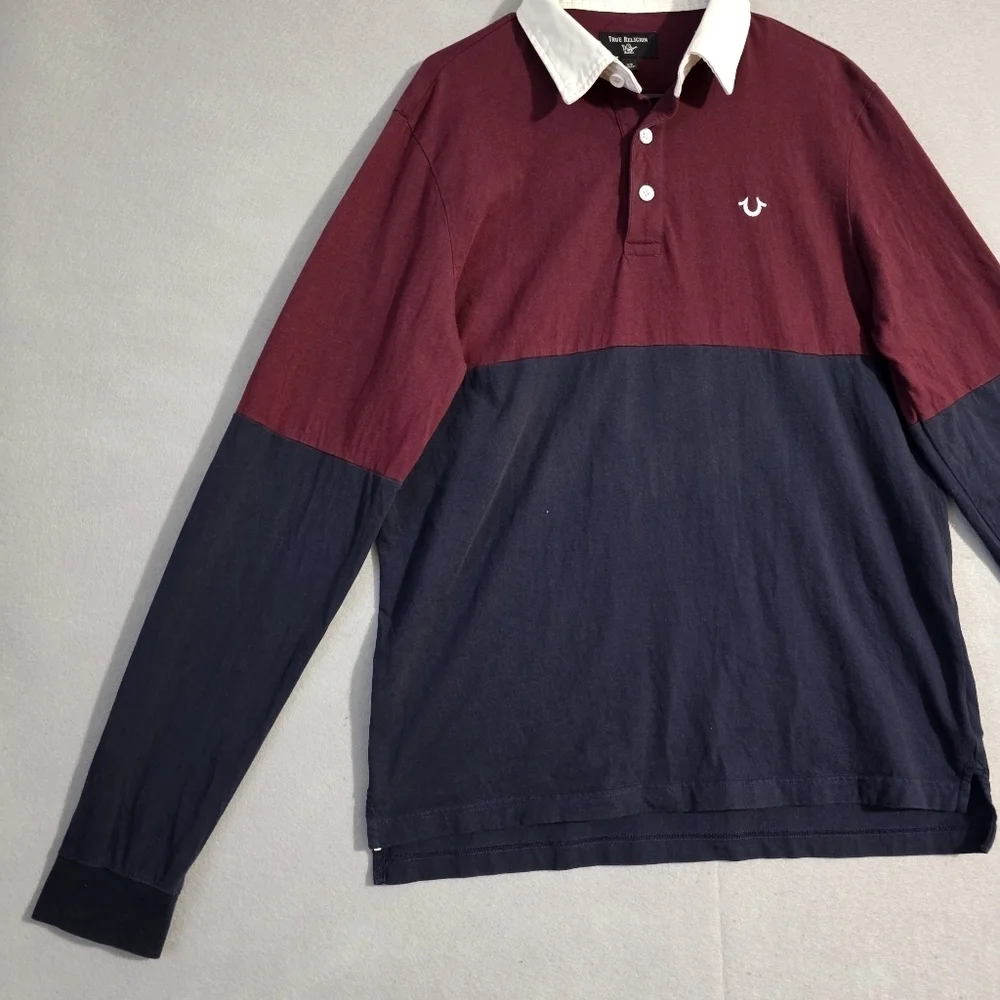 True Religion Mens Color Block Rugby Shirt 100% Cotton 104933 Size Large